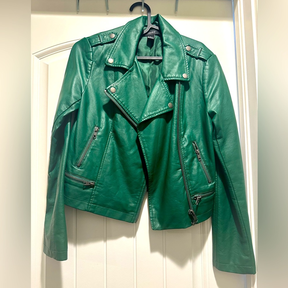 Green faux leather jacket